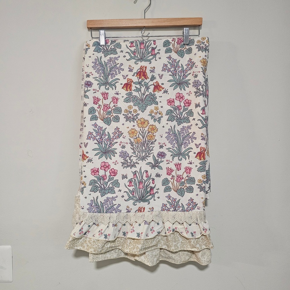 Vintage Liberty London Martex Flat Sheet Full Cream Floral Lace Ruffle Cottage